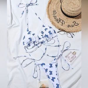 White butterfly ruffley tie bikini